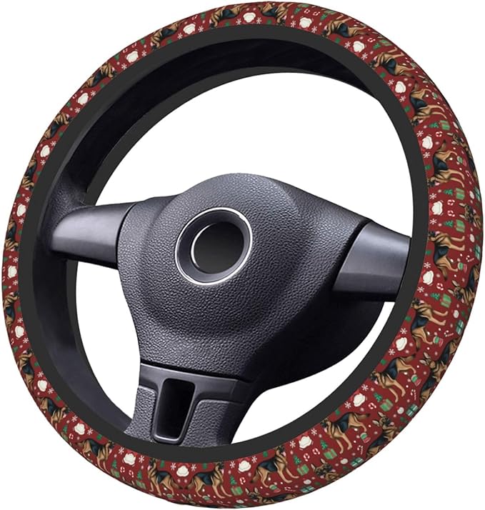 German Shepherd Dogs Christmas Universal Fit Steering Wheel Cover for Car, Truck, and SUV, Durable Steering Wheel Protection