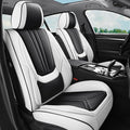 SCDOOCA Car Seat Covers Full Set White Black, Luxury Leather Car Seat Covers, Waterproof and Breathable Seat Covers, Universal Car Seat Protector Fit for Cars, Trucks, SUVs, Pick-ups (Full Set)