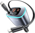 iPhone Car Charger, Retractable Fast USB C Phone Charger, 4 in 1 Cigarette Lighter Adapter with 2 Cables 30 Inch and 2 USB Ports, Multi Port USB Car Charging for iPhone 17/16/15/14/13/Pro Max