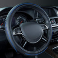 Car Pass Colour Piping Leather Universal Fit Steering Wheel Cover,Perfectly fit for 14.5-15 inches Suvs, Vans, Trucks, Sedans, Cars (Black&Blue)