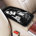 Black and White Funny Skull Center Console Cover Pad, Car Armrest Seat Box Cover Cushion Universal for Most Vehicle SUV Truck, Car Interior Accessories Decor, Protect from Pet Claws & Dirt