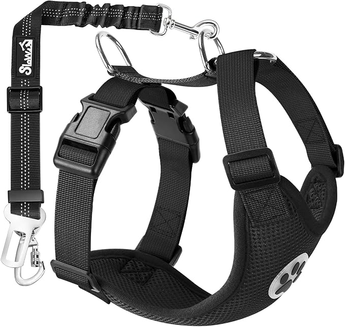 Lukovee Dog Seat Belt for Car, Adjustable Dog Car Harness for Large Medium Small Dogs, Soft Padded & Breathable Mesh Dog Seatbelt with Car Vehicle Connector Strap (Black Double Clip,X-Small)