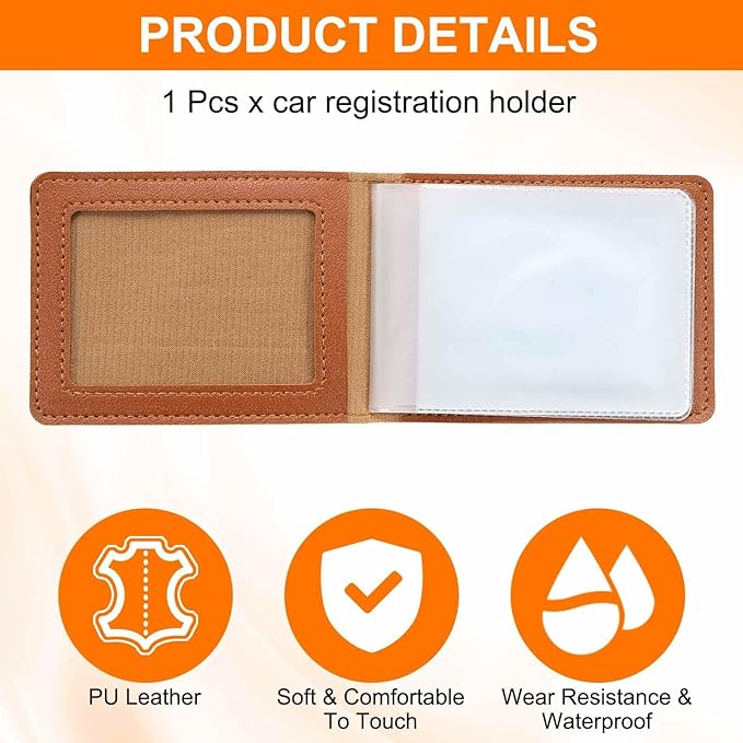 HARFINGTON Car Registration and Insurance Holder PU Leather Vehicle Glove Box Organizer Storage Accessories Car ID Holder with 6 Pockets for License ID Card Bank Card Documents, Brown