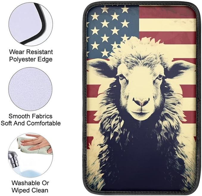 Car Center Console Pad, Universal Waterproof Car Armrest Seat Box Cover, Car Interior Accessories for Most Vehicle SUV Truck Vintage American Flag Sheep Car Armrest Pad