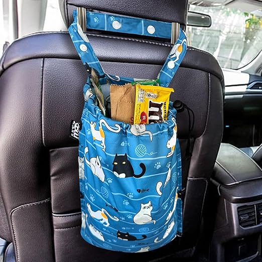 RMMOORORO Cute Hanging Car Trash Garbage Bag 100% Leakproof Waterproof Multipurpose for Car Back Front Seat Console with Hanging Strap (Cats Play)