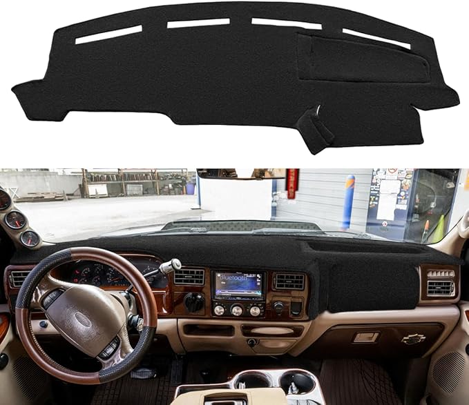 Yiz Dashboard Cover Dash Cover Mat Pad Carpet Custom Fit for Ford F250 F350 F450 Super Duty 1999 2000 2001 2002 2003 2004 / Ford Excursion 2000-2005 (Black) Y72