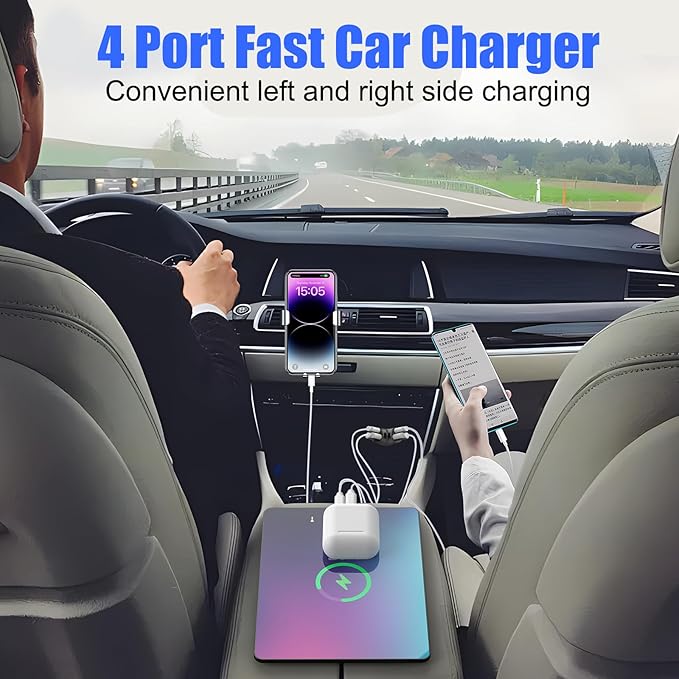 Mini USB C Car Charger, Bifurcated 4-Port Dual PD 30W & QC 18W Phone Car Charger Fast Charging Cigarette Lighter Adapter for iPhone 16 15 14 13 Pro Max, iPad, Samsung S24 S23 S22, Pixel 9 8, Android