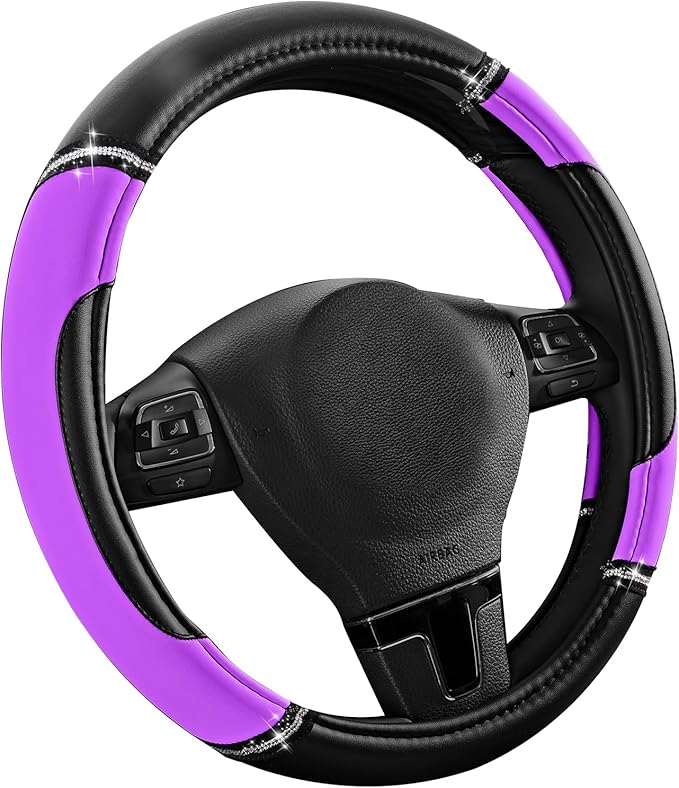 Road Comforts Leather Steering Wheel Cover - Made with PVC Leather - Anti-Slip, Universal Fit 14 1/2 inches to 15 inches - Purple