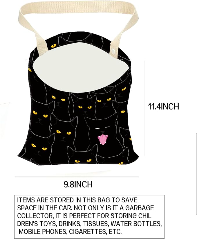 Car Garbage Can, Hanging Car Trash Can Bag for Cute Car Back Seat Organizer, Cute Black Cats
