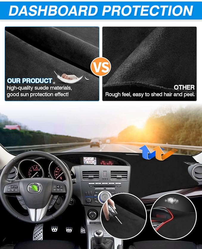 CARTIST Dash Cover Fits for Mazda 3 Sedan/Hatchback/MazdaSpeed3 2010 2012 2013 Accessories Dashboard Cover Mat Anti-Slip Pad Carpet Anti-Glare(Suede Material Black)