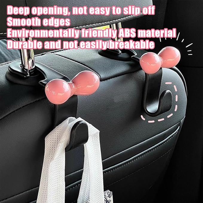 BELOMI 4PCS Car Seat Headrest Hooks, Cute Bow Vehicle Back Seat Hanger for Purses Bag, Auto Interior Backseat Storage Hanging Organizer Accessories, Universal for SUV Sedan Truck (Black)