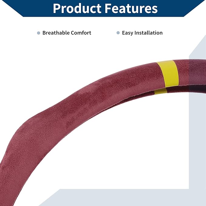 Suede Steering Wheel Cover ABS Car Steering Wheel Protector 14.96" Rose Red Yellow 1 Pc