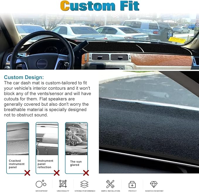 x xotic tech Center Console Dashboard Mat Pre-Cut Non-Slip Sunshield Sun Glare Protector Dash Carpet Pad Black Cover Compatible with Chevrolet Silverado or GMC Sierra 2007-2013,w/One Golve Box-Type A