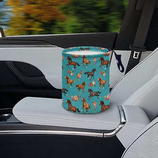 Brosoneto Horse Floral Hanging Portable Car Trash Can Waste Basket Car Accessories Interior Collapsible for Men and Women Easy to Install