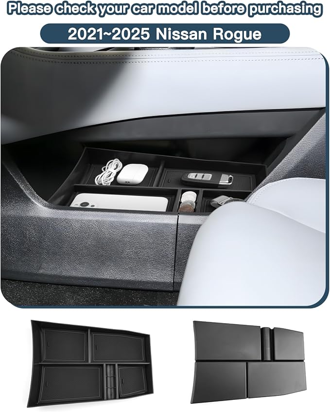 Lower Console Organizer Compatible with 2021 2022 2023 2024 2025 2026 Nissan Rogue(S/SL/SV/Platinum) Armrest Under Storage Box Tray Nissan Rogue Accessorie Console Pallet Container with Coin Storage