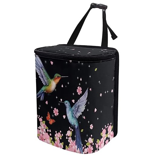 Pink Cherry Blossom Hummingbirds Car Trash Bin Interior Accessory Lightweight Auto Garbage Can Bag for Back Seat Washable Mini Car Trash Can with Lid