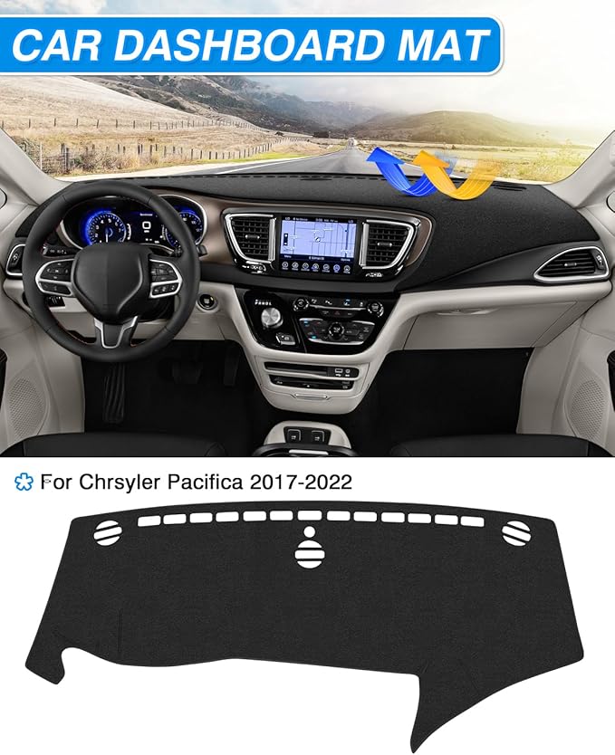 Cartist Dash Cover Compatible with Chrysler Pacifica Minivan 2017-2023 2024 2025 Dashboard Cover Mat Non-Slip Carpet Sunshield Glare UV Rays Protector