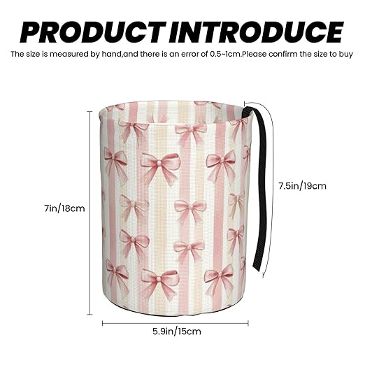 Pink Ribbon Bow Striped Car Trash Can Leak-Proof Waterproof Hanging Trash Bin Collapsible Garbage Can for Car Accessories Travelling Camping