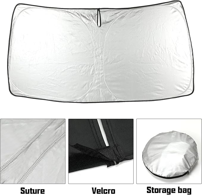 ROCCS Foldable Windshield Sun Shade fit for GMC Sierra 1500 2500 HD 3500 HD 2014-2018, Front Window GMC Sierra Sunshade Sun Visor Cover Blocks UV Rays Keep Your Car Cooler