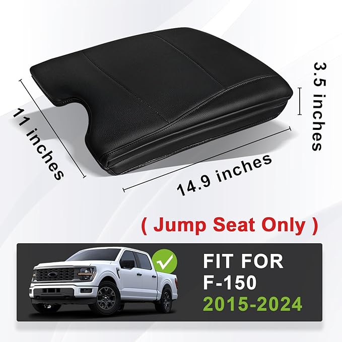Muslogy Center Console Armrest Cover Compatible with Ford F-150 F150 2015-2025&F250 F350 F450 2017-2026 Comfort Armrest Pad Arm Rest Cushion Vegan Leather Protector 1-Inch Extra Thick(Jump Seat ONLY)