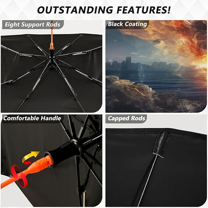 Maunzc Baseball Fire Car Windshield Sun Shade Umbrella - 360° Rotation Bendable Handle Foldable UV Block Sunshade Heat Insulation Protection for Auto, Trucks, Cars