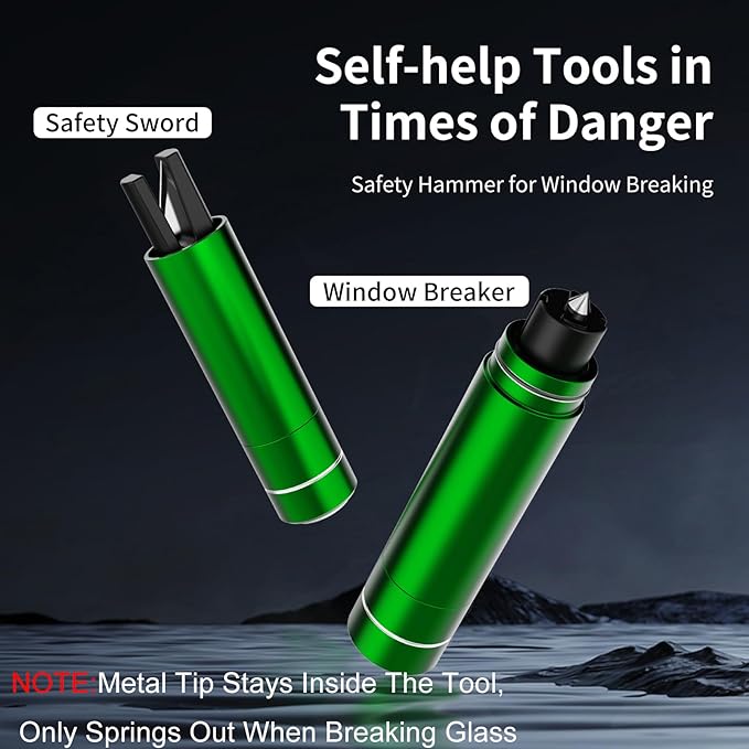HHXS Car Window Breaker Seatbelt Cutter Tool, Safe Hammer Glass Breaker Under Water Safety Hammer Emergency Escape Glass Breaker Life Hammer for Car (Green)