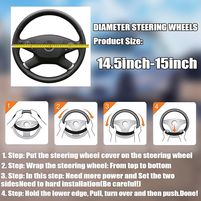 BELOMI Leather Car Steering Wheel Cover, Universal 15 Inch for Car Truck SUV, Non-Slip and Breathable, Sport Style Design Odorless Steering Wheel Protector, Automotive Interior Accessories (White)