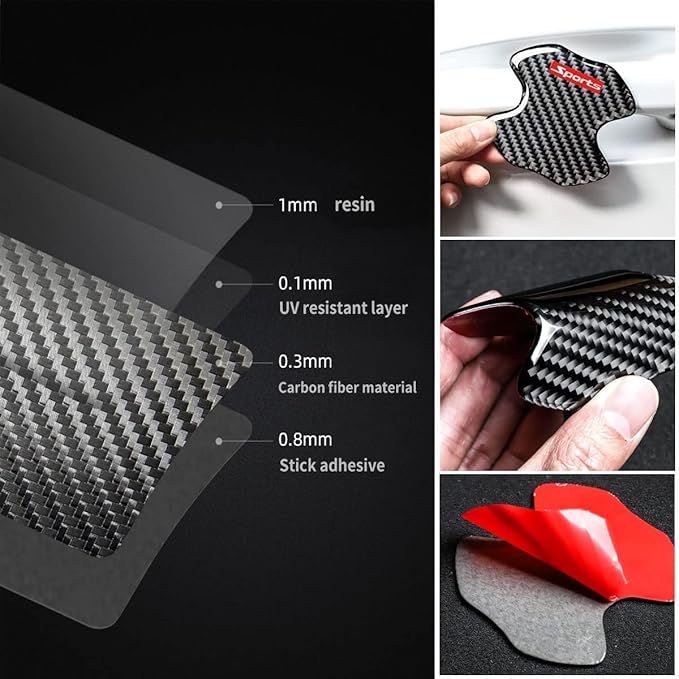4PCS Universal Carbon Fiber Car Door Handle Scratch Protector Sticker,Automotive Personalize Exterior Accessories,Car Door Handle Paint Scratch Protective