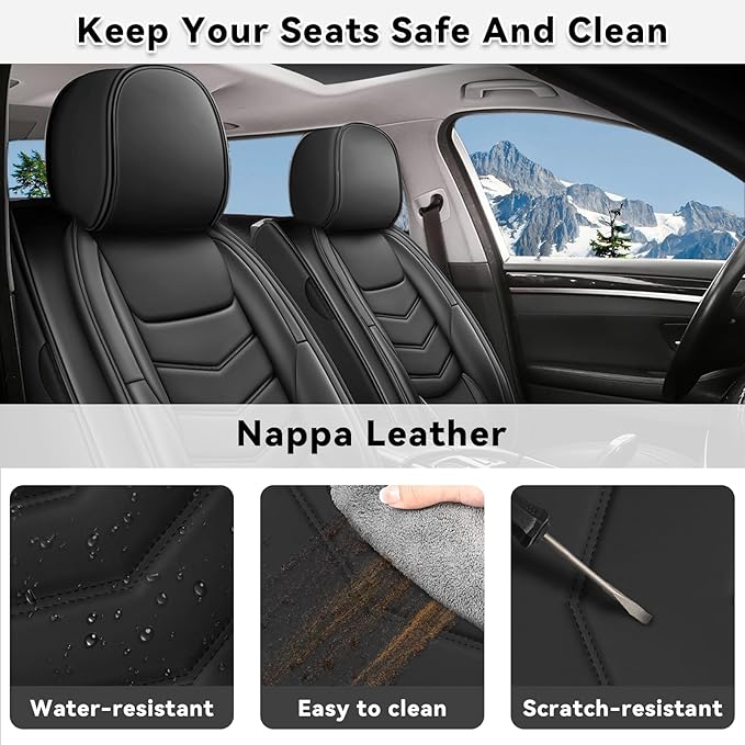 AMZYY Car Seat Covers Fit for Chevy Trax 2015-2025, Side Airbag Compatibility, 3D Lumbar Support and Seamless Fit, Easy to Clean Sports Seat Cover2 Pcs Front, Black