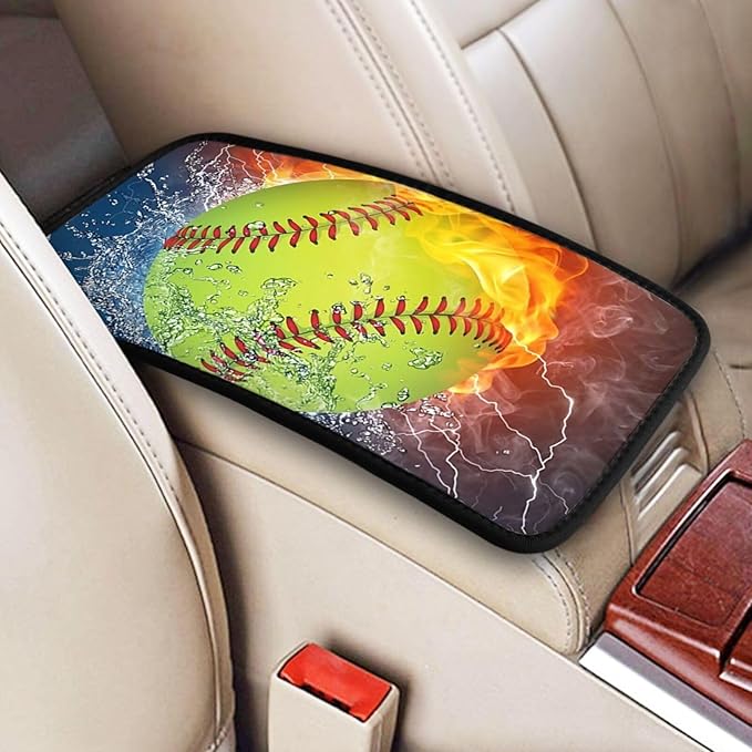Fire Softball Auto Center Console Armrest Cover Pad, Universal Fit Waterproof Comfort Car Armrest Cushion for Most Vehicle SUV Truck