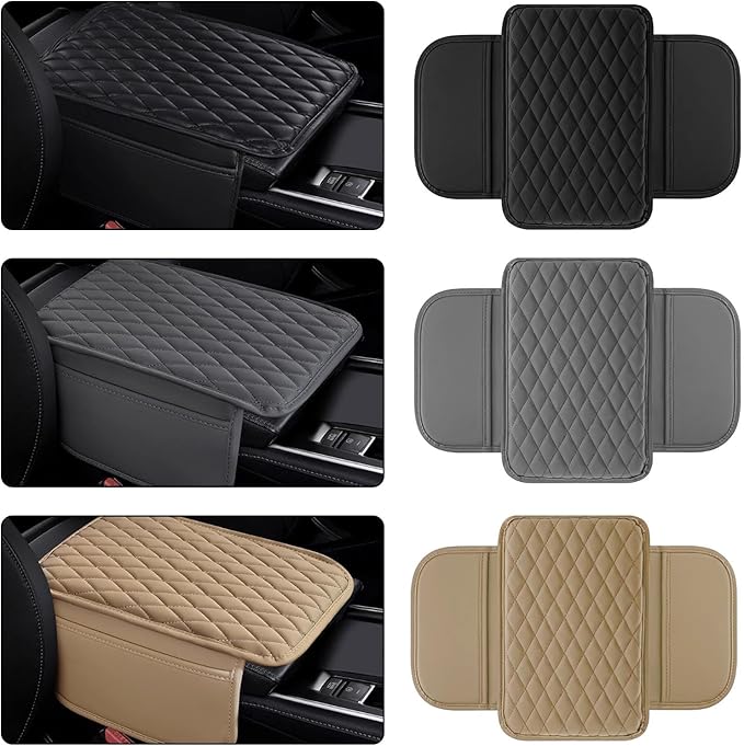 Car Center Console Armrest Cover with Storage Pockets, Universal Upgraded Microfiber Leather Center Console Organizer Protector for Most Cars SUVs Trucks Armrest Pad Interior Accessories (Gray)