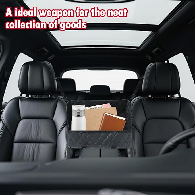Leather Car Net Pocket Handbag Holder, Car Backseat Organizer Seat Driver Netting Pouch Storage Bag Accessories Between Seats Large Capacity Hanging for Phones Documents Small Essentials