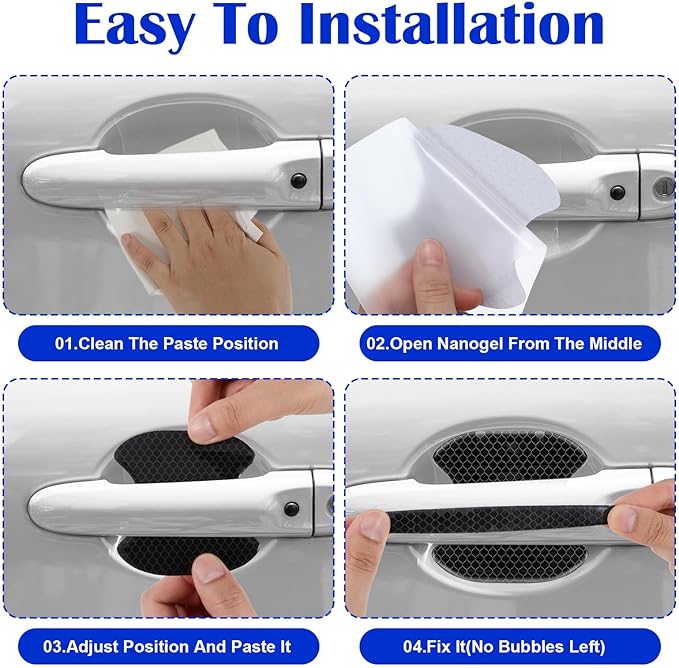 8PCS Car Door Handle Scratch Protector, Reflective Carbon Fiber Film Car Door Handle Protector, Self-Adhesive Anti-Scratch Guard, Universal Fit for Cars, Trucks, RVs, Automotive Bowl Sticker (Black)