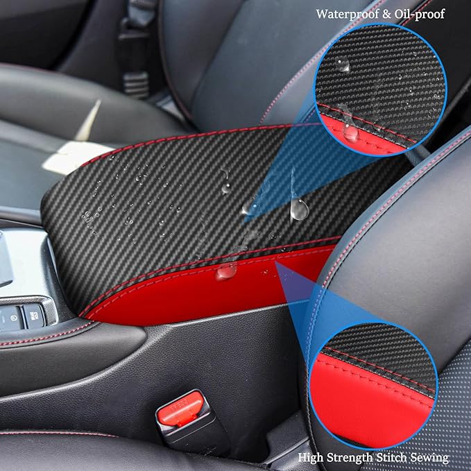 for Honda 11th Accord 2023 2024 Center Console Cover Anti-Scratch Waterproof Leather Armrest Pad Protector Cushion Interior Accessories(Carbon Fiber + Red)