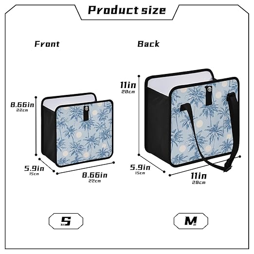 Car Trash Can Organizer Bin with Adjustable Strap for Back Front Seat Console Waterproof Leakproof Collapsible Portable 8.66 Inch Light Blue Palm Trees and Sun