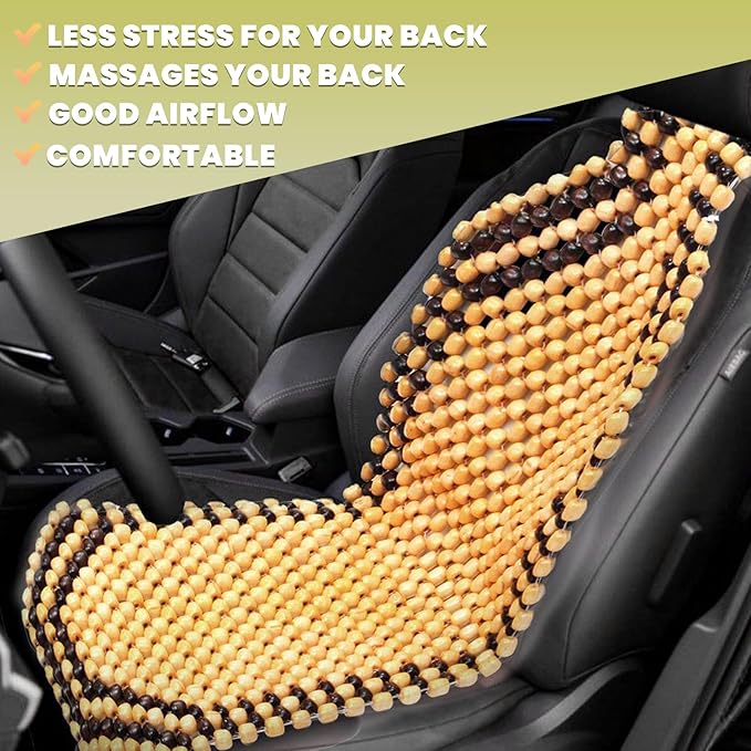 VaygWay Wood Beaded Comfort Seat Cushion – Wooden Beaded Comfort Car Seat Cover –Double Strung Car Massaging Cool Cover Car Chair w/High Ventilation – for Truck or Office Chair