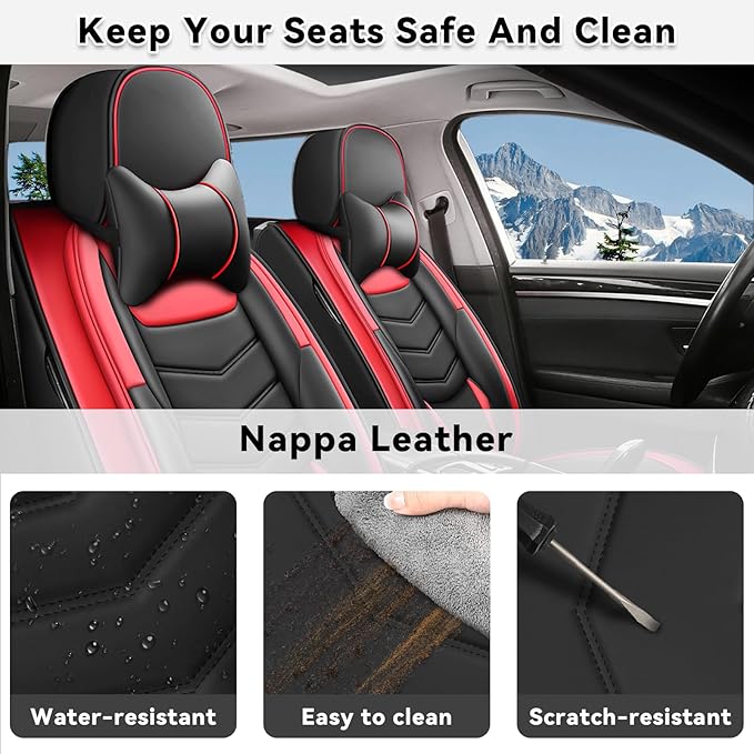 Car Seat Covers Fit for Chevy Trax 2015-2025, Side Airbag Compatibility, 3D Lumbar Support and Seamless Fit, Easy to Clean Sports Seat Cover2 Pcs Front with Pillow, Black Red