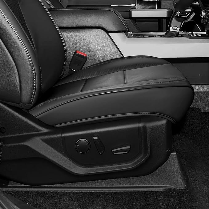 EQUIDEVDY 2Pcs Truck Seat Cover Bottom Fit for Chevy Silverado, Ford F150 F250 F350, GMC Sierra, Ram 1500 2500 3500, Dodge,Tundra, Premium Faux Leather Trucks Pickup Front Driver Seat Covers(Black)
