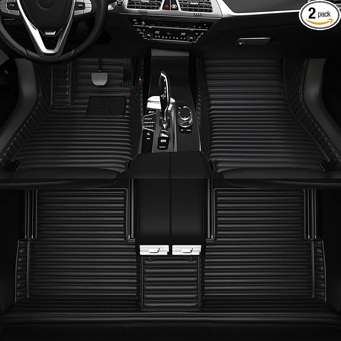 All-Weather car Floor MATS-Suitable for 99% of car Models,Leather car mat, offering Personalized Embroidery and Multiple Color Options,Provide Protection for car Rug (Black=)