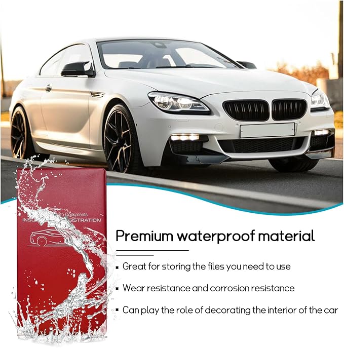 Car Registration and Insurance Holder, 10.39''×9.56'' Essential Auto Card Document Glove Box Organizer with Closure, Car Interior Accessories (Red, Small Car)