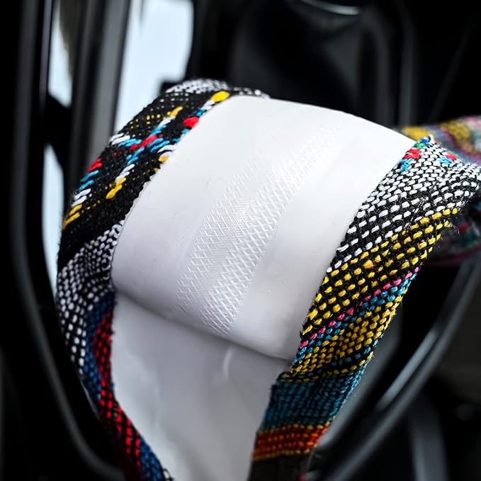 Valleycomfy Cloth Steering Wheel Covers for Women Bohemian Universal 15 inch Baja Blanket Enthic Grey