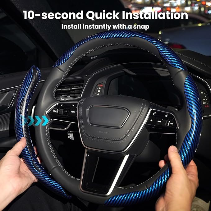 Carbon Fiber Steering Wheel Cover 3PCS Set – Anti-Slip, Scratch-Resistant, Universal Fit for 14–16 Inch Wheels – Interior Car Accessories for Cars, SUVs, Trucks (Black)