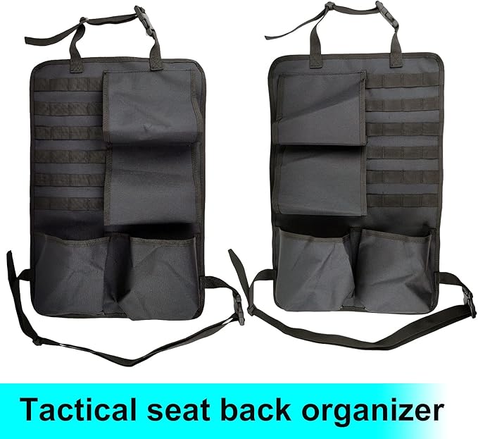 2PCS Tactical Seat Back Organizer Molle Car Backseat Gun Rack Shotgun Holder Panel Accessories Vehicle Seatback Rear Storage Cover Protector for Truck MPV Wrangler black