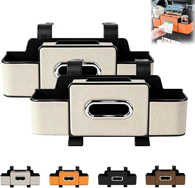 Car Organizers and Storage Box, Car Organizers and Storage Box Multifunctional with Tissue Holder, for Hold Phones, Snacks, Drinks, And Handbags