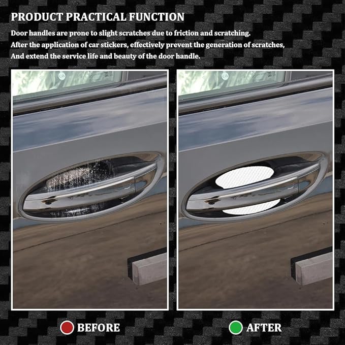 4PCS Car Door Handle Cup Scratch Protectors, Carbon Fiber Anti-Scratches, Universal Fit, White, Carbon Fiber Finish