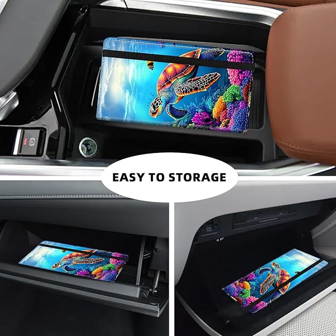 Tudguiloae Car Registration and Insurance Card Holder, Trunk Document Holder Organizer, Essential Vehicle Glove Box Organizer PU Leather Wallet for Driver,Colorful Sea Turtle