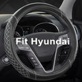 West Llama Customized Auto Car Steering Wheel Cover for Hyundai,Tucson,Sonata,Elantra,Santa Fe,Genesis,Sonata Hybrid,Azera,Venue,Kona, 14.5-15 inches(Diamond Quilted-Black+Gray-Standard Size)