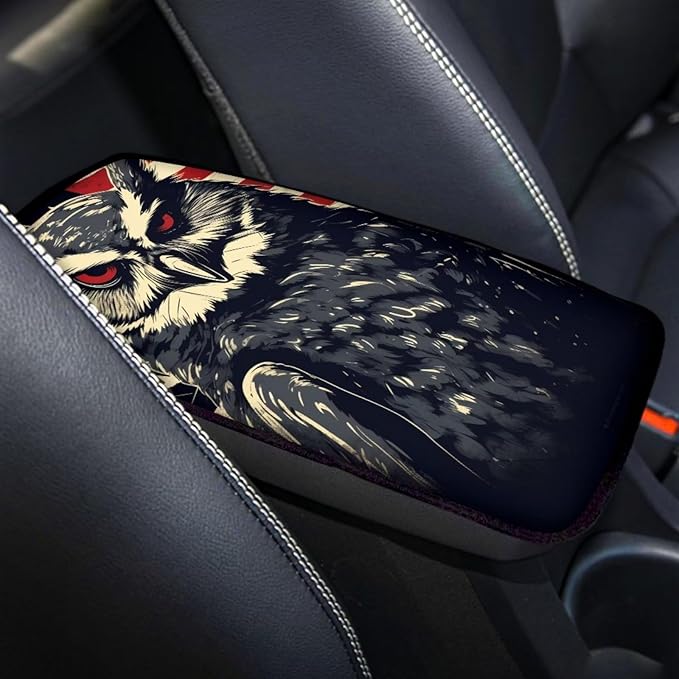 Car Center Console Pad, Universal Waterproof Car Armrest Seat Box Cover, Car Interior Accessories for Most Vehicle SUV Truck Vintage American Flag Owl Car Armrest Pad