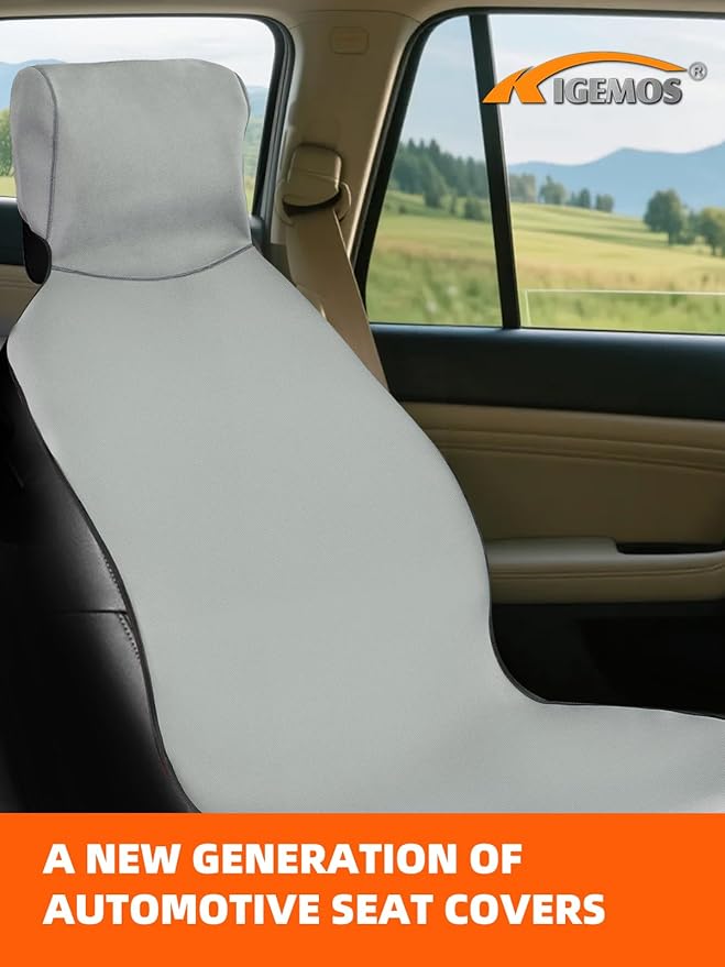 KIGEMOS Car Seat Towel Cover, Waterproof, Sweatproof, Non-Slip Protector – Dual-Layer Microfiber Terry – Universal Fit for Cars, Trucks, SUVs – Branded Embroidered Design (Black, 2 Pack)
