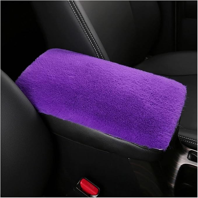 Purple Faux Fur Car Center Console Armrest Box Cover Pad, Universal Soft Cushion Mat